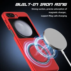 Slim Protective Cover With MagSafe Magnetic Ring For Samsung Galaxy Z Flip 5 - Red -ringkestore shop SAMZFLIP5CZMG03 8 46195.1692929439