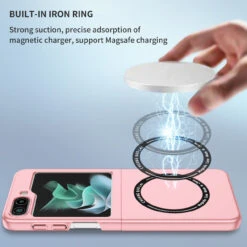 Slim Protective Cover With MagSafe Magnetic Ring For Samsung Galaxy Z Flip 5 - Pink -ringkestore shop SAMZFLIP5CZMG05 4 08380.1692929441