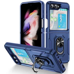 TUFF Shockproof Hybrid Armor Case With Ring Grip For Samsung Galaxy Z Flip 5 - Blue