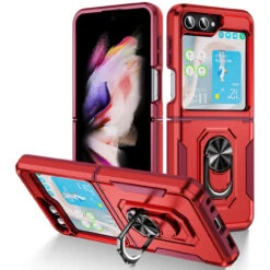 TUFF Shockproof Hybrid Armor Case With Ring Grip For Samsung Galaxy Z Flip 5 - Red