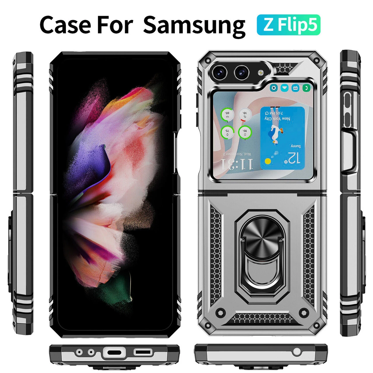 Ring Grip Hybrid Case For Samsung Galaxy Z Flip 5 - Silver 3 Ring Grip Hybrid Case For Samsung Galaxy Z Flip 5 - Silver - Image 3