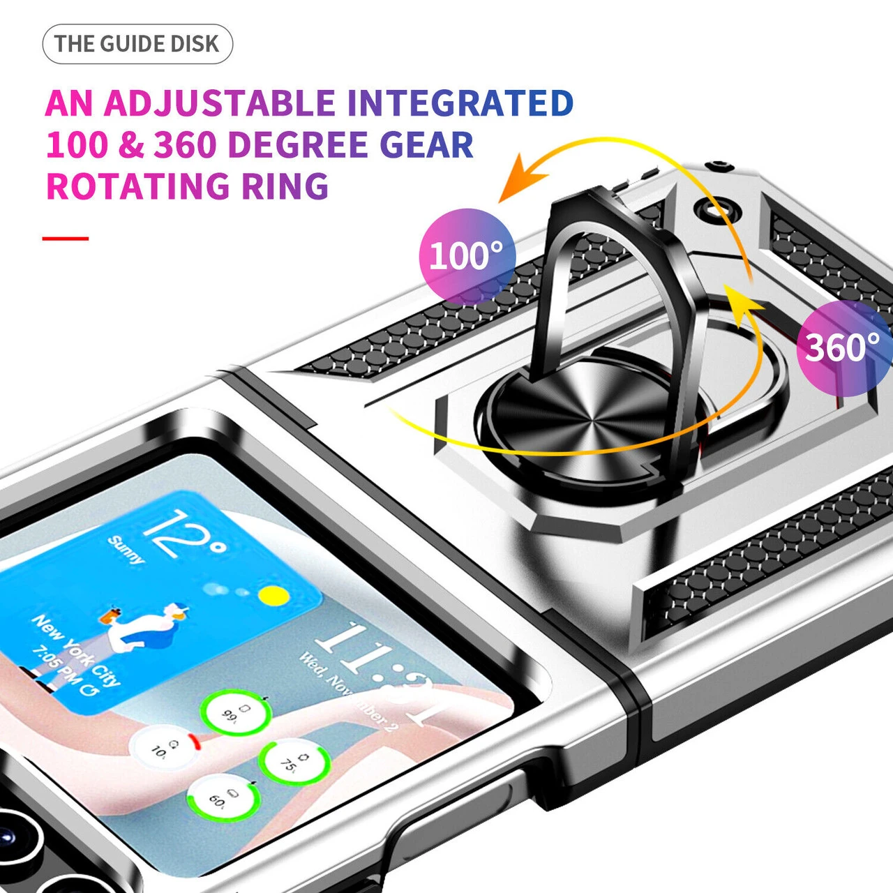 Ring Grip Hybrid Case For Samsung Galaxy Z Flip 5 - Silver 5 Ring Grip Hybrid Case For Samsung Galaxy Z Flip 5 - Silver - Image 5