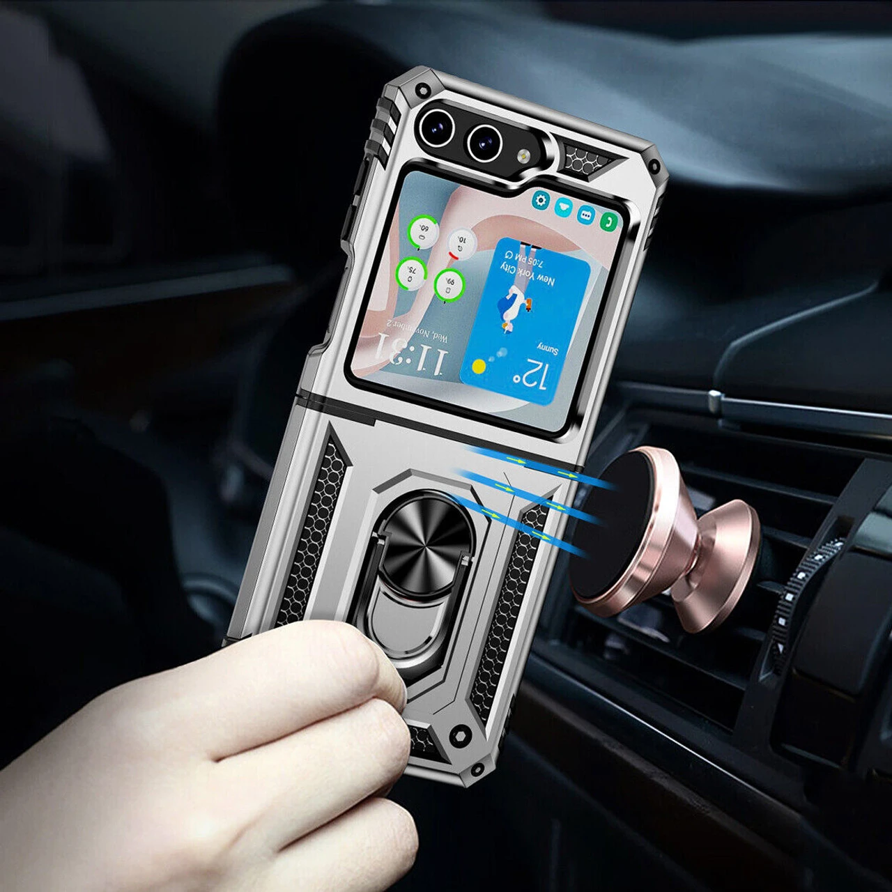 Ring Grip Hybrid Case For Samsung Galaxy Z Flip 5 - Silver 8 Ring Grip Hybrid Case For Samsung Galaxy Z Flip 5 - Silver - Image 8