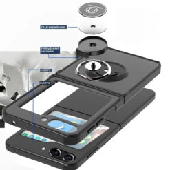 Aero Flex Ring Grip Case For Samsung Galaxy Z Flip 5 - Black -ringkestore shop SAMZFLIP5HORS01 1 11628.1690600216