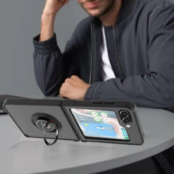 Aero Flex Ring Grip Case For Samsung Galaxy Z Flip 5 - Black -ringkestore shop SAMZFLIP5HORS01 3 58711.1690600215