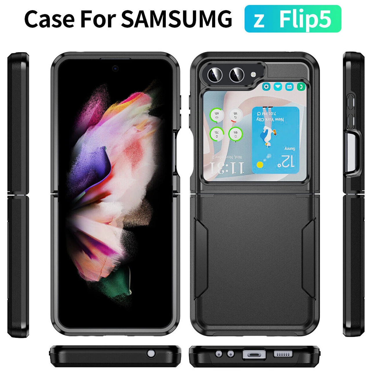 TUFF Hybrid Armor Case For Samsung Galaxy Z Flip 5 - Black 3 TUFF Hybrid Armor Case For Samsung Galaxy Z Flip 5 - Black - Image 3