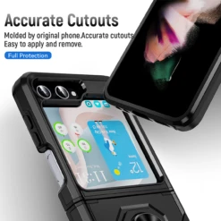 TUFF Shockproof Hybrid Armor Case With Ring Grip For Samsung Galaxy Z Flip 5 - Black -ringkestore shop TCASAMZFP5 0063 BK 6 07765.1692058888