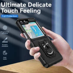 TUFF Shockproof Hybrid Armor Case With Ring Grip For Samsung Galaxy Z Flip 5 - Black -ringkestore shop TCASAMZFP5 0063 BK 7 07869.1692059049