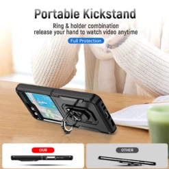 TUFF Shockproof Hybrid Armor Case With Ring Grip For Samsung Galaxy Z Flip 5 - Black -ringkestore shop TCASAMZFP5 0063 BK 9 63120.1692058888