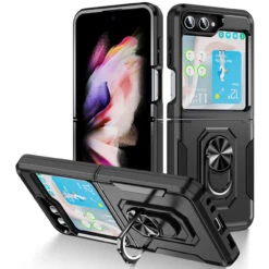 TUFF Shockproof Hybrid Armor Case With Ring Grip For Samsung Galaxy Z Flip 5 - Black